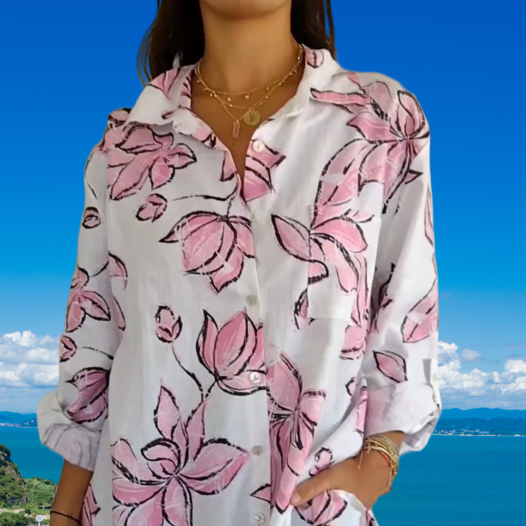 🌿Dámské letní lněné košilové šaty s potiskem