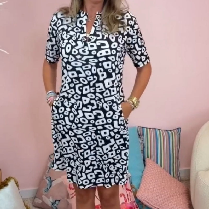 💖Dámské ležérní šaty s krátkým rukávem, výstřihem do V a potiskem