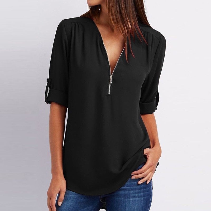 💖Volná halenka Plus Size s 3/4 rukávy a zipem