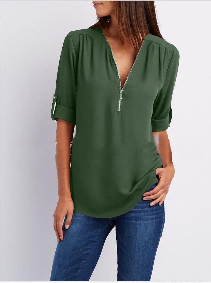 💖Volná halenka Plus Size s 3/4 rukávy a zipem