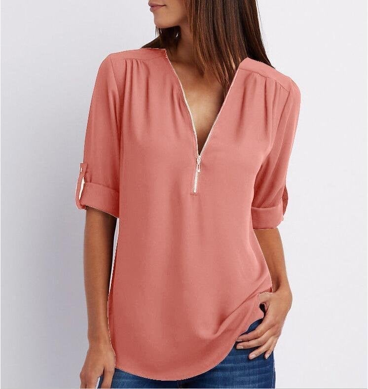 💖Volná halenka Plus Size s 3/4 rukávy a zipem