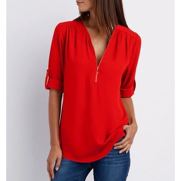 💖Volná halenka Plus Size s 3/4 rukávy a zipem