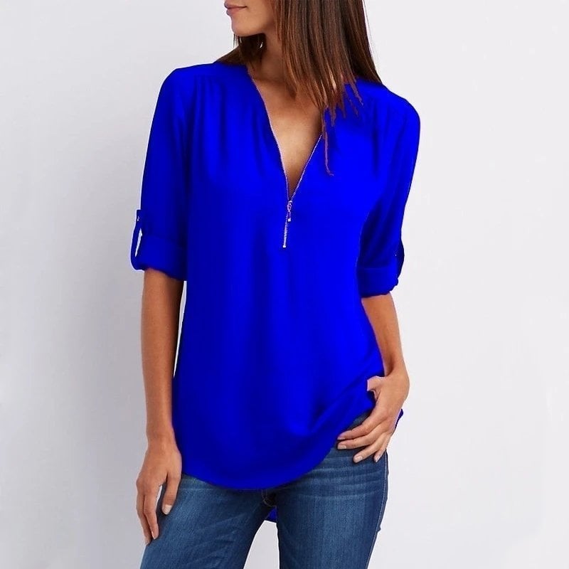 💖Volná halenka Plus Size s 3/4 rukávy a zipem