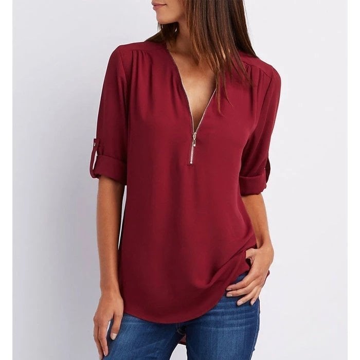 💖Volná halenka Plus Size s 3/4 rukávy a zipem