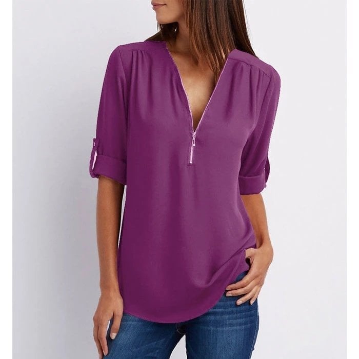 💖Volná halenka Plus Size s 3/4 rukávy a zipem