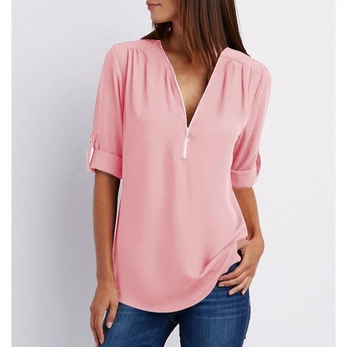 💖Volná halenka Plus Size s 3/4 rukávy a zipem