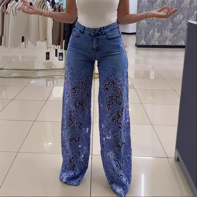 👖Módní krajkové záplatované džínové džíny
