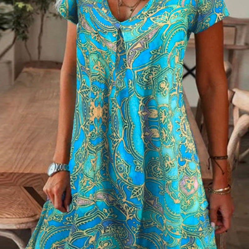 Dámské elegantní květinový tisk V-Neck dlouhé šaty