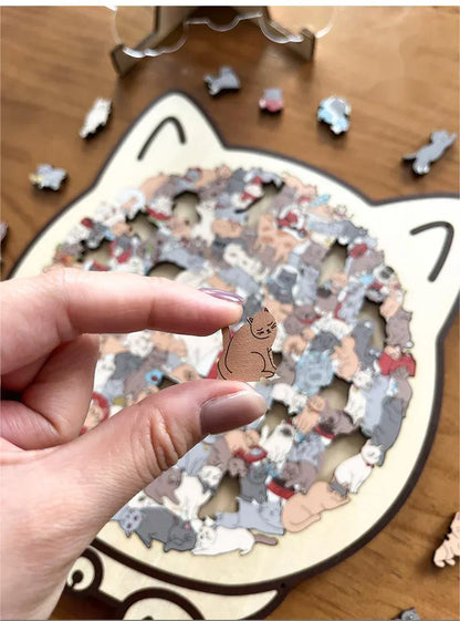 🎁Pěkný vánoční dárek🎅135dílné dřevěné puzzle ve tvaru kočky v barvách Morandiho