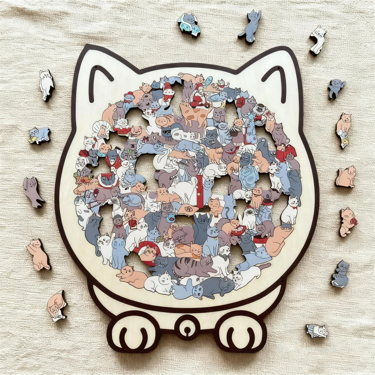 🎁Pěkný vánoční dárek🎅135dílné dřevěné puzzle ve tvaru kočky v barvách Morandiho