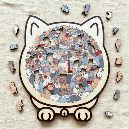 🎁Pěkný vánoční dárek🎅135dílné dřevěné puzzle ve tvaru kočky v barvách Morandiho