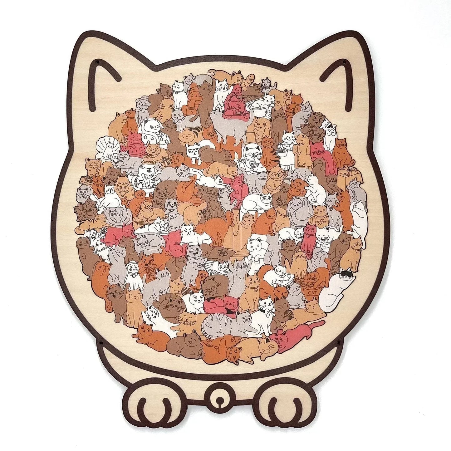 🎁Pěkný vánoční dárek🎅135dílné dřevěné puzzle ve tvaru kočky v barvách Morandiho