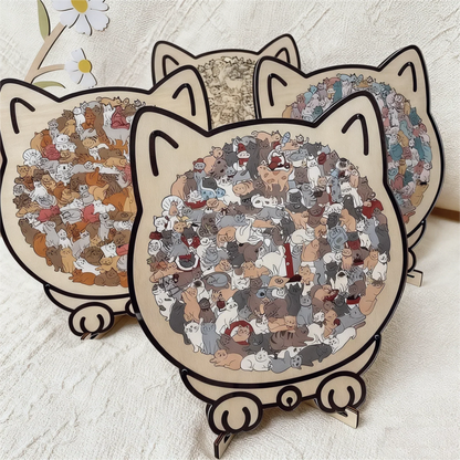 🎁Pěkný vánoční dárek🎅135dílné dřevěné puzzle ve tvaru kočky v barvách Morandiho