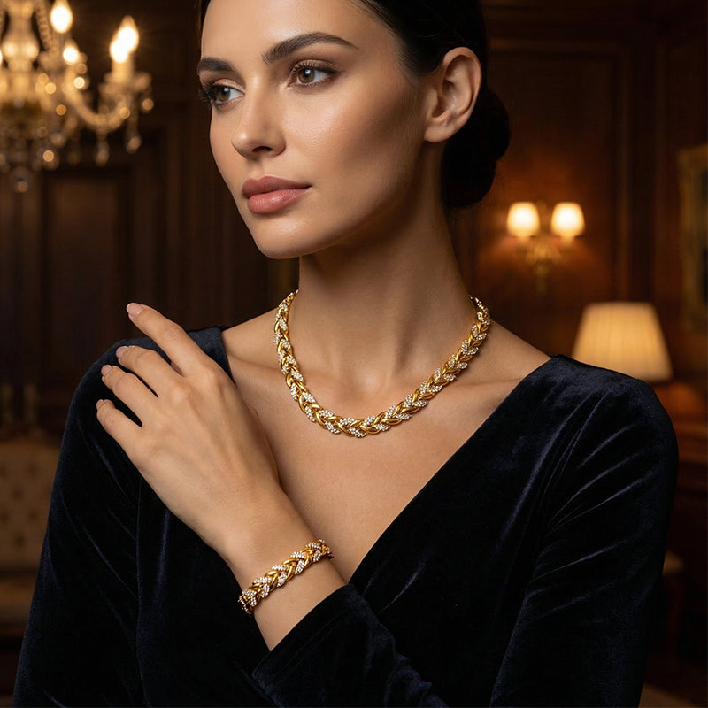 💝 Dvojnásobný Lesk – Náhrdelník a Náramek Leaf Link | Elegantní & Univerzální – Ideální Dárek Pro Ženy ✨💎