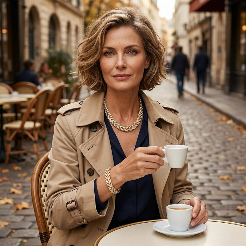 💝 Dvojnásobný Lesk – Náhrdelník a Náramek Leaf Link | Elegantní & Univerzální – Ideální Dárek Pro Ženy ✨💎