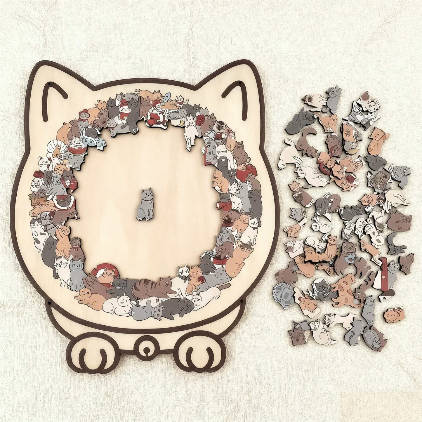 🎁Pěkný vánoční dárek🎅135dílné dřevěné puzzle ve tvaru kočky v barvách Morandiho
