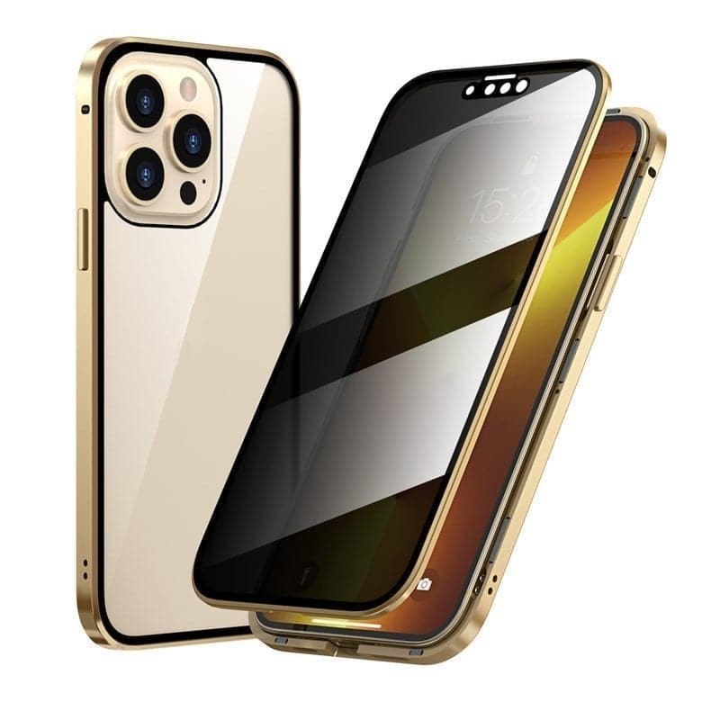 Magnetické pouzdro na iPhone s ochranným sklem a kovem