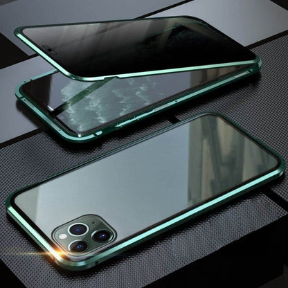 Magnetické pouzdro na iPhone s ochranným sklem a kovem