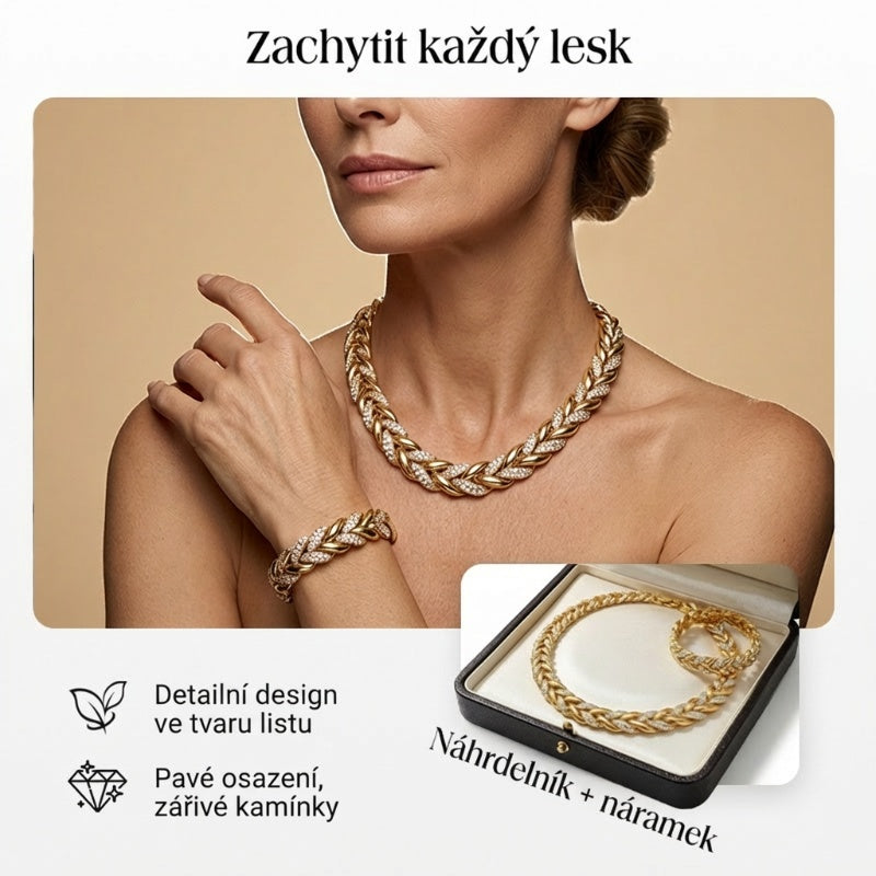 💝 Dvojnásobný Lesk – Náhrdelník a Náramek Leaf Link | Elegantní & Univerzální – Ideální Dárek Pro Ženy ✨💎