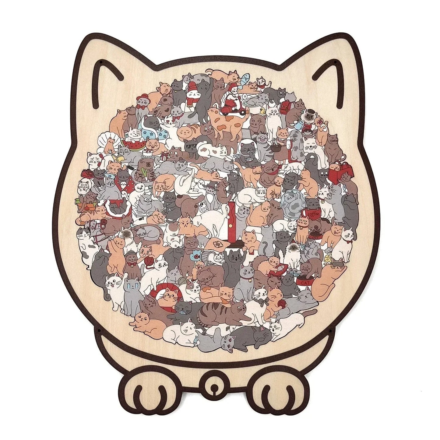 🎁Pěkný vánoční dárek🎅135dílné dřevěné puzzle ve tvaru kočky v barvách Morandiho
