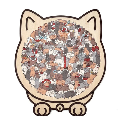 🎁Pěkný vánoční dárek🎅135dílné dřevěné puzzle ve tvaru kočky v barvách Morandiho