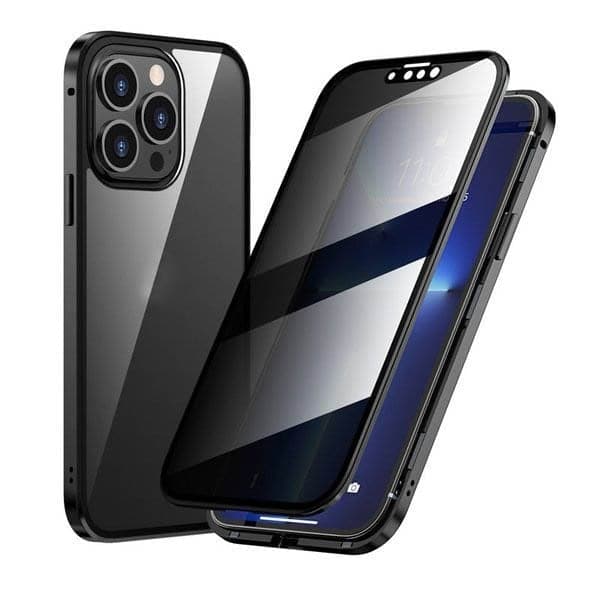 Magnetické pouzdro na iPhone s ochranným sklem a kovem