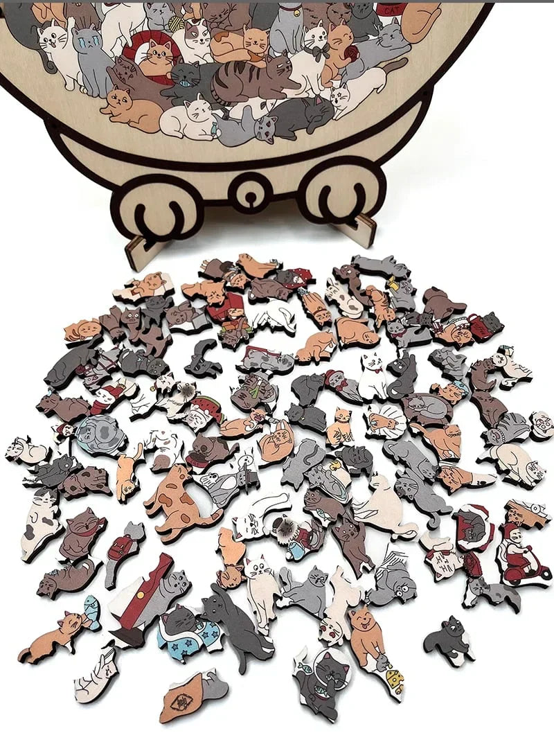 🎁Pěkný vánoční dárek🎅135dílné dřevěné puzzle ve tvaru kočky v barvách Morandiho