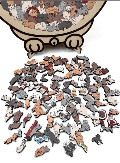 🎁Pěkný vánoční dárek🎅135dílné dřevěné puzzle ve tvaru kočky v barvách Morandiho