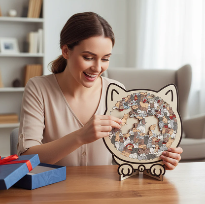 🎁Pěkný vánoční dárek🎅135dílné dřevěné puzzle ve tvaru kočky v barvách Morandiho
