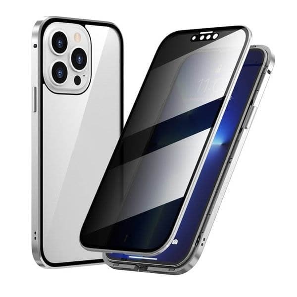 Magnetické pouzdro na iPhone s ochranným sklem a kovem