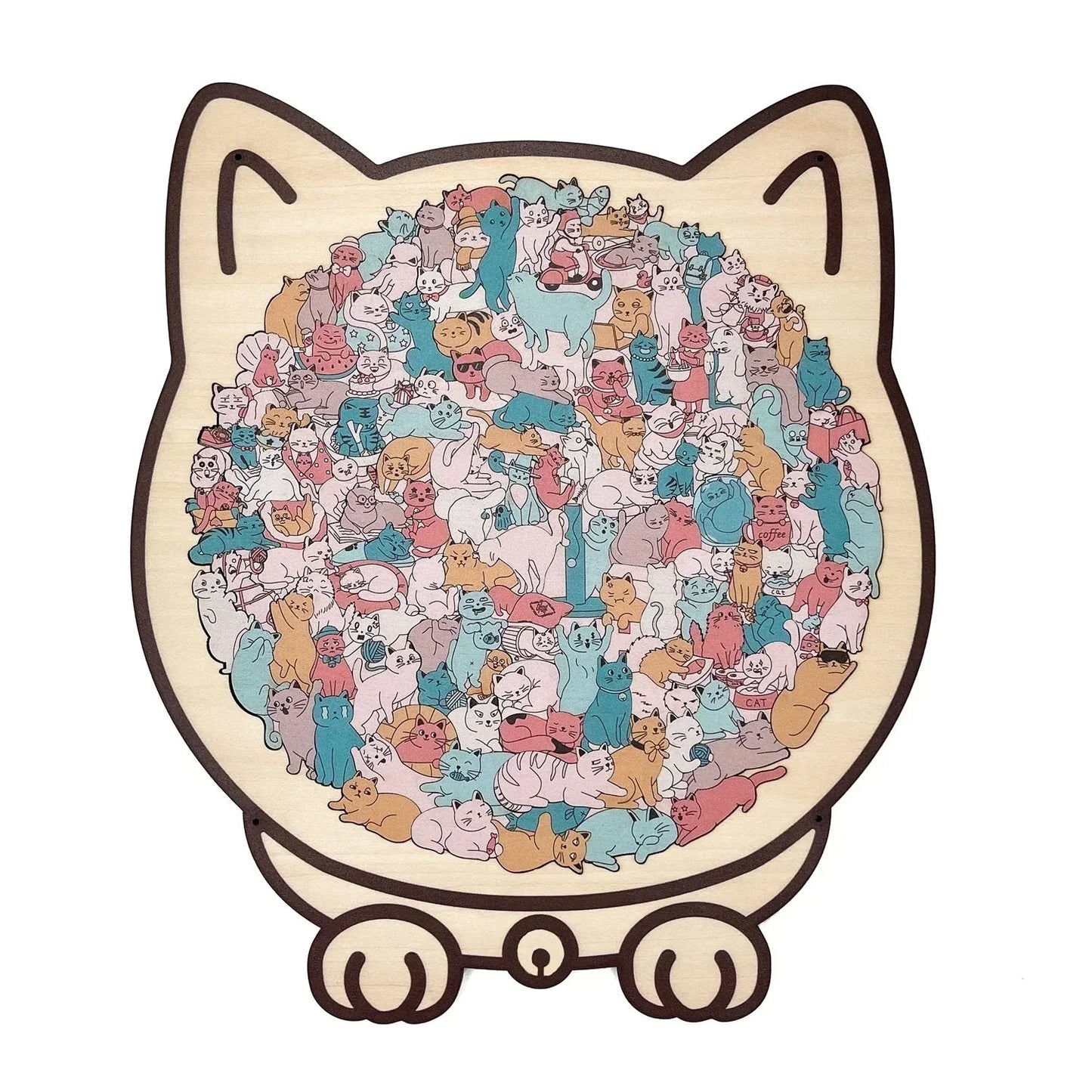 🎁Pěkný vánoční dárek🎅135dílné dřevěné puzzle ve tvaru kočky v barvách Morandiho