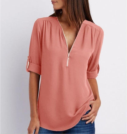 💖Volná halenka Plus Size s 3/4 rukávy a zipem