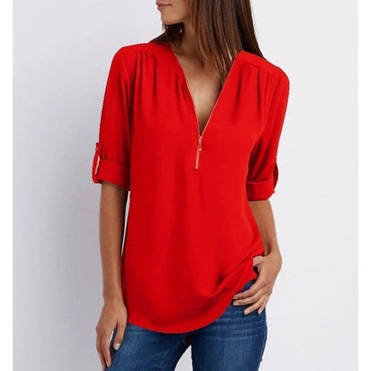 💖Volná halenka Plus Size s 3/4 rukávy a zipem