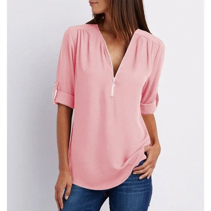 💖Volná halenka Plus Size s 3/4 rukávy a zipem