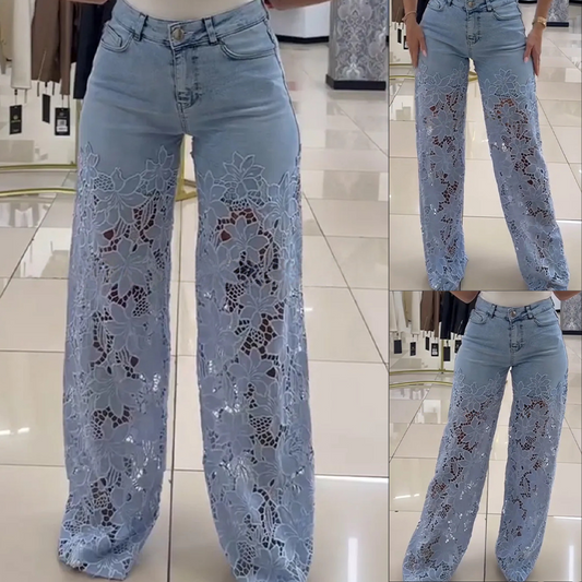 👖Módní krajkové záplatované džínové džíny