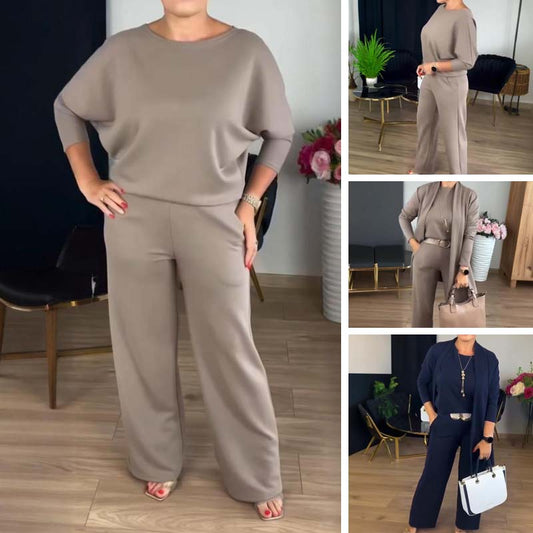 🎁Získejte náhrdelník zdarma💝Elegantní třídílná sada s dlouhým kardiganem (zahrnuje blůzu a kalhoty)
