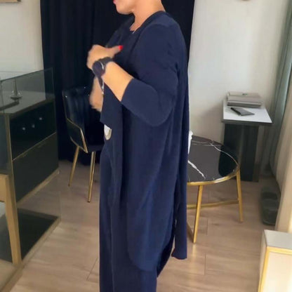 🎁Získejte náhrdelník zdarma💝Elegantní třídílná sada s dlouhým kardiganem (zahrnuje blůzu a kalhoty)