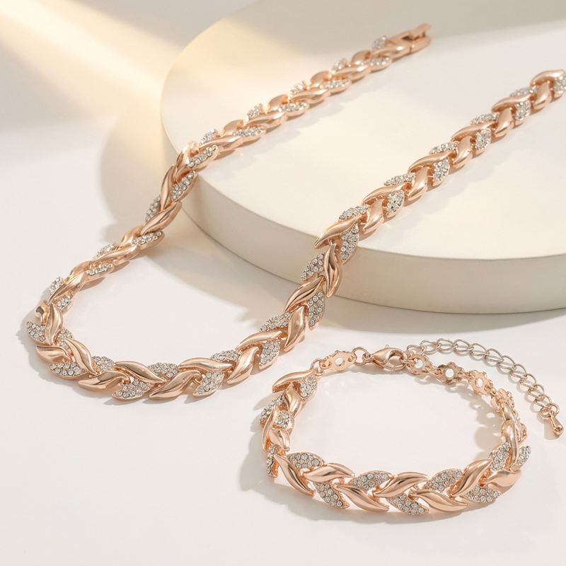 💝 Dvojnásobný Lesk – Náhrdelník a Náramek Leaf Link | Elegantní & Univerzální – Ideální Dárek Pro Ženy ✨💎