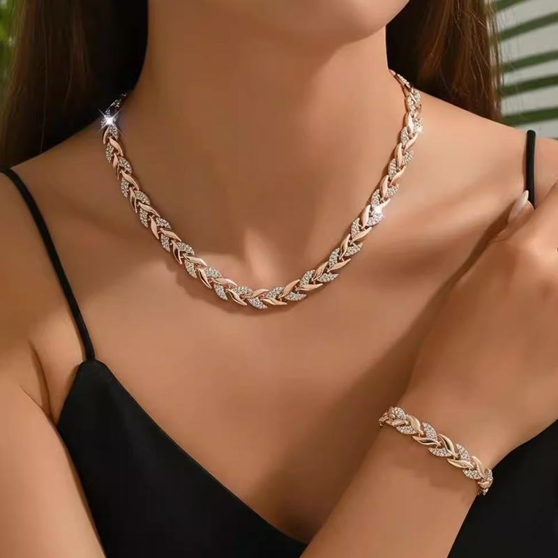 💝 Dvojnásobný Lesk – Náhrdelník a Náramek Leaf Link | Elegantní & Univerzální – Ideální Dárek Pro Ženy ✨💎