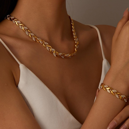 💝 Dvojnásobný Lesk – Náhrdelník a Náramek Leaf Link | Elegantní & Univerzální – Ideální Dárek Pro Ženy ✨💎