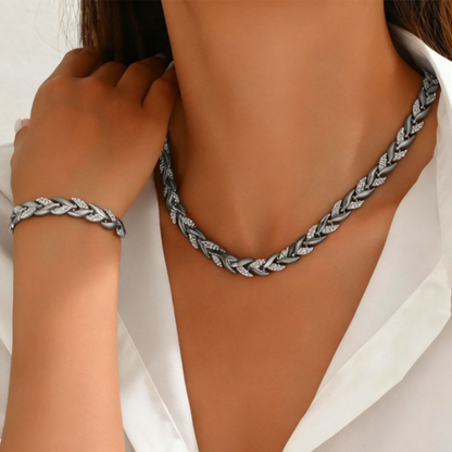 💝 Dvojnásobný Lesk – Náhrdelník a Náramek Leaf Link | Elegantní & Univerzální – Ideální Dárek Pro Ženy ✨💎