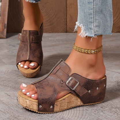 👡 Dámské sandály s otevřenou špičkou a klínovým podpatkem – pohodlné, prodyšné a stylové | Letní, protiskluzové, vhodné do města i na dovolenou 🌞✨🛡️